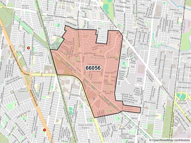 Mapa del código postal 66056, General Escobedo, Nuevo León