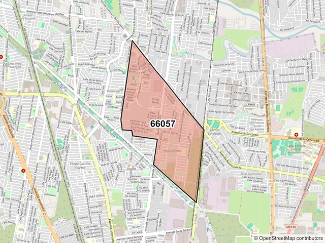 Mapa del código postal 66057, General Escobedo, Nuevo León