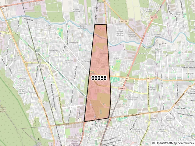 Mapa del código postal 66058, General Escobedo, Nuevo León