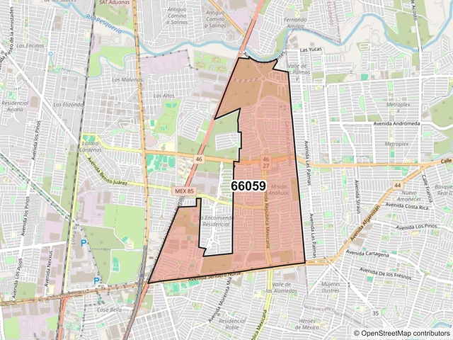 Mapa del código postal 66059, General Escobedo, Nuevo León