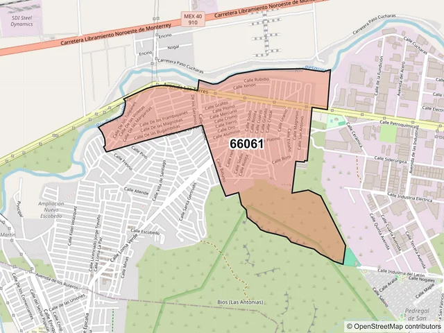 Mapa del código postal 66061, General Escobedo, Nuevo León