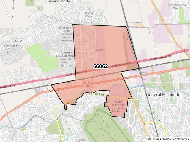Mapa del código postal 66062, General Escobedo, Nuevo León