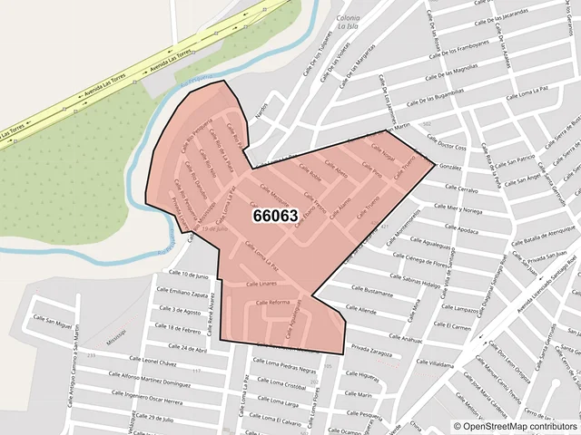 Mapa del código postal 66063, General Escobedo, Nuevo León