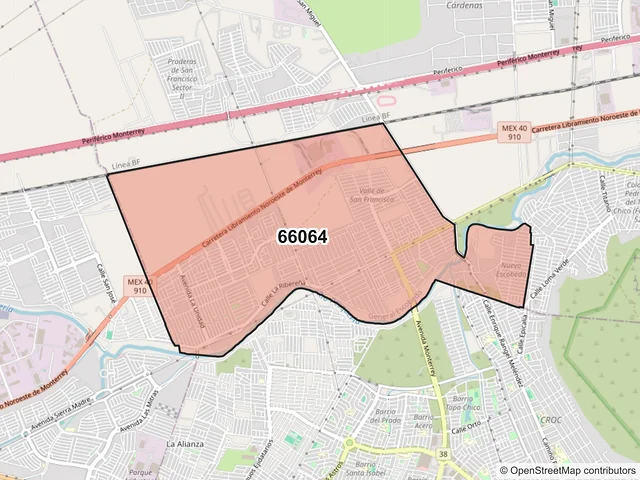 Mapa del código postal 66064, General Escobedo, Nuevo León