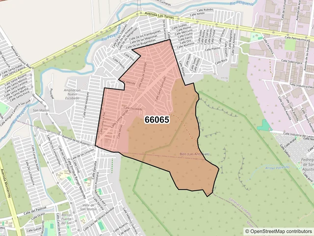 Mapa del código postal 66065, General Escobedo, Nuevo León