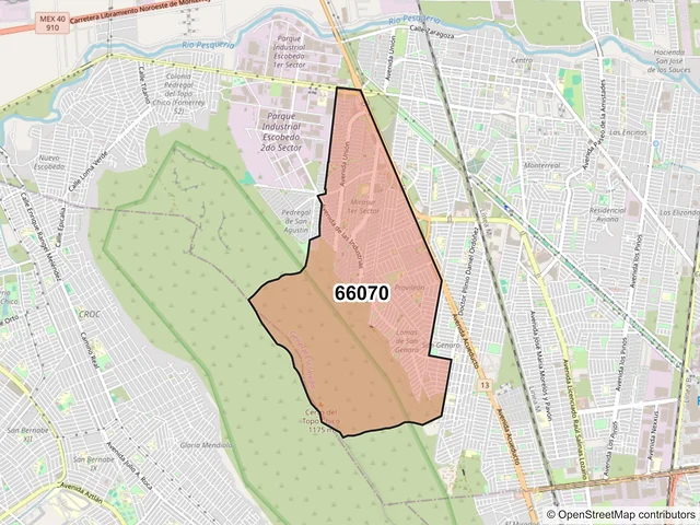 Mapa del código postal 66070, General Escobedo, Nuevo León