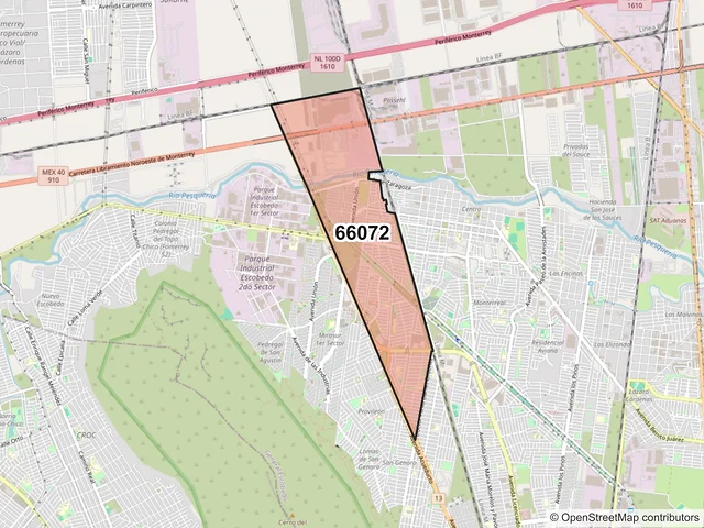 Mapa del código postal 66072, General Escobedo, Nuevo León
