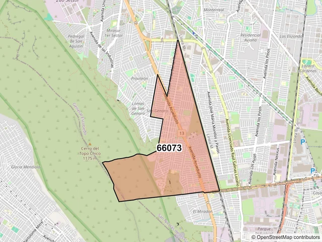 Mapa del código postal 66073, General Escobedo, Nuevo León