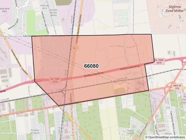 Mapa del código postal 66080, General Escobedo, Nuevo León