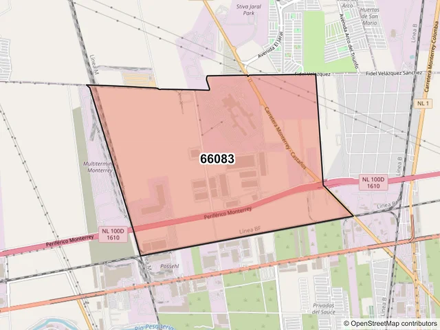 Mapa del código postal 66083, General Escobedo, Nuevo León