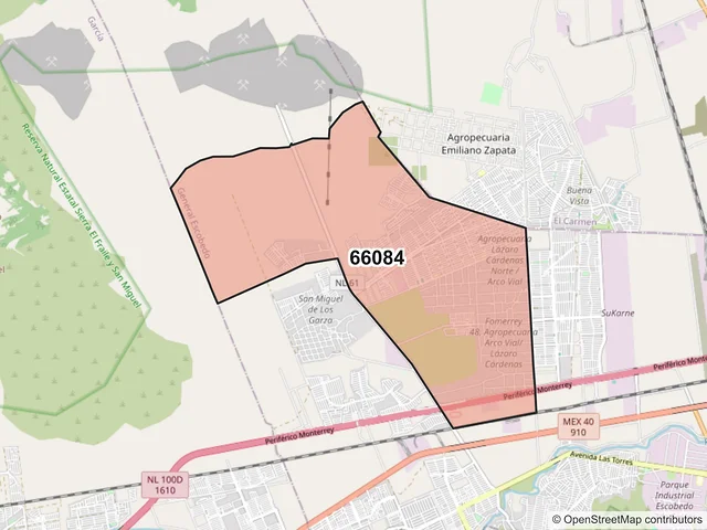 Mapa del código postal 66084, General Escobedo, Nuevo León
