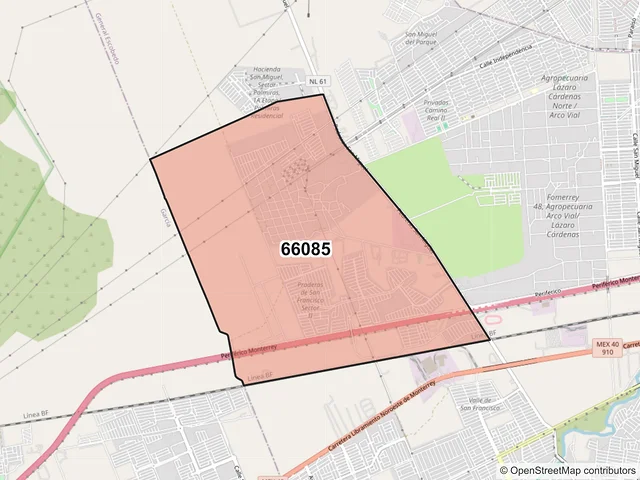 Mapa del código postal 66085, General Escobedo, Nuevo León