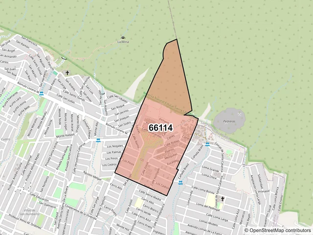 Mapa del código postal 66114, Santa Catarina, Nuevo León