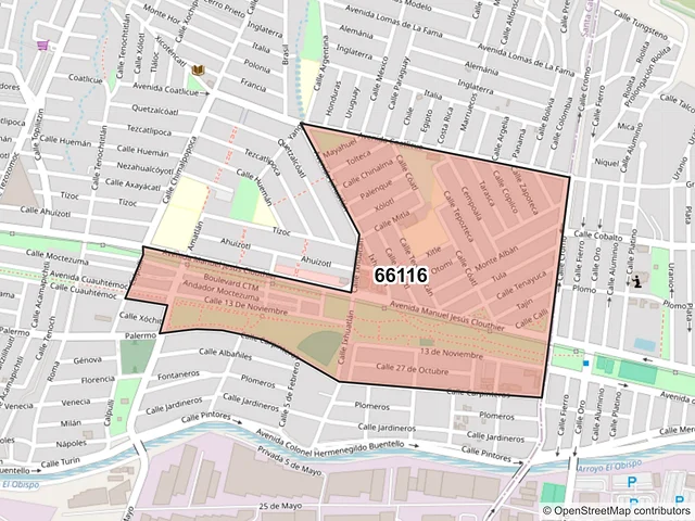 Mapa del código postal 66116, Santa Catarina, Nuevo León