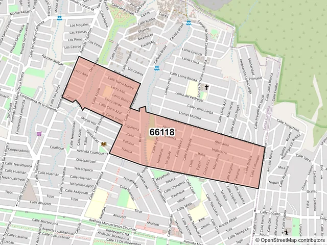 Mapa del código postal 66118, Santa Catarina, Nuevo León