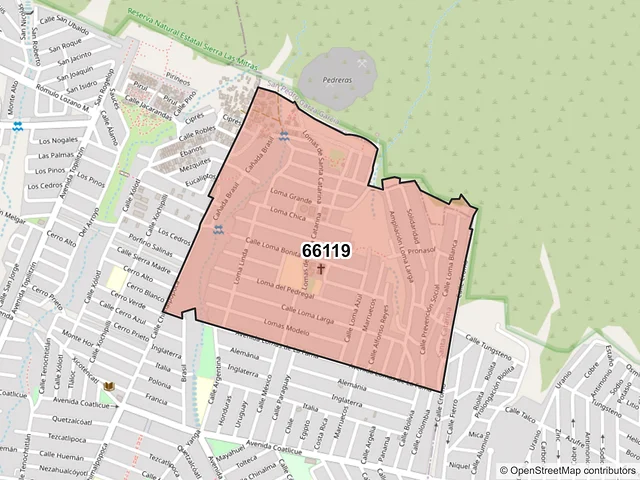 Mapa del código postal 66119, Santa Catarina, Nuevo León