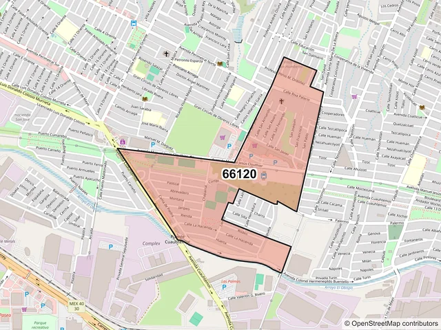 Mapa del código postal 66120, Santa Catarina, Nuevo León