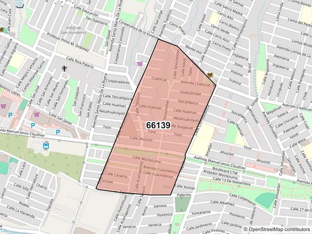 Mapa del código postal 66139, Santa Catarina, Nuevo León