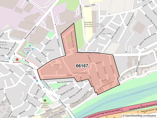 Mapa del código postal 66167, Santa Catarina, Nuevo León