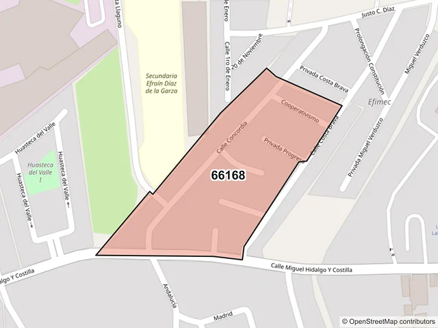 Mapa del código postal 66168, Santa Catarina, Nuevo León