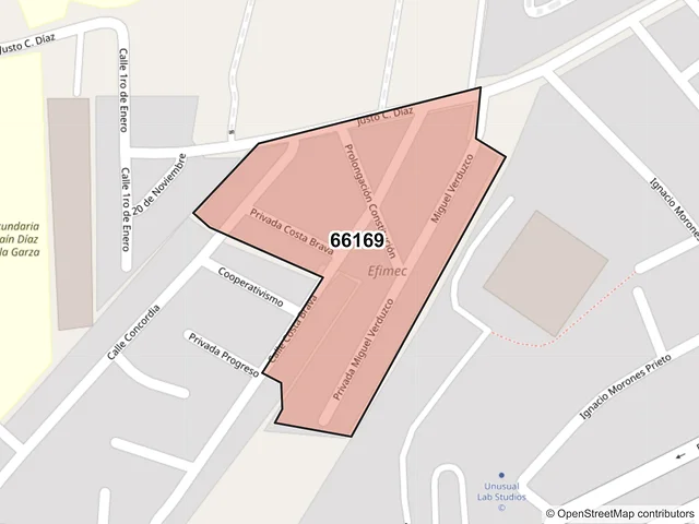 Mapa del código postal 66169, Santa Catarina, Nuevo León