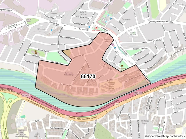 Mapa del código postal 66170, Santa Catarina, Nuevo León
