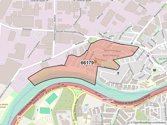 Mapa del código postal 66179, Santa Catarina, Nuevo León