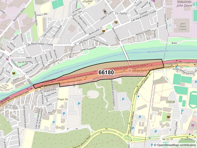 Mapa del código postal 66180, Santa Catarina, Nuevo León