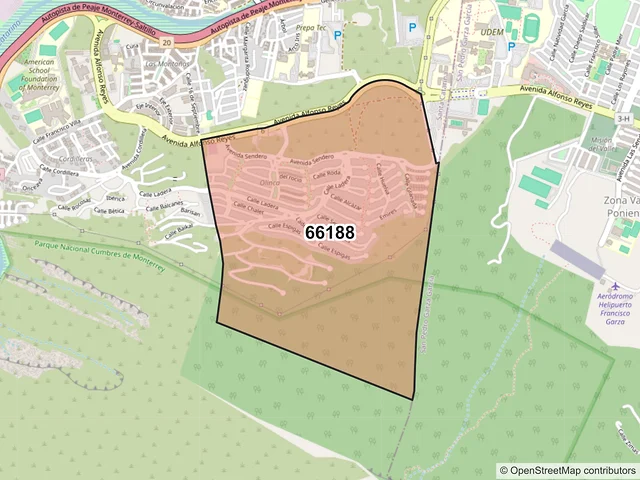 Mapa del código postal 66188, Santa Catarina, Nuevo León