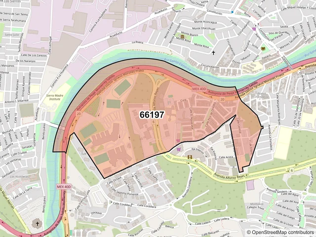 Mapa del código postal 66197, Santa Catarina, Nuevo León
