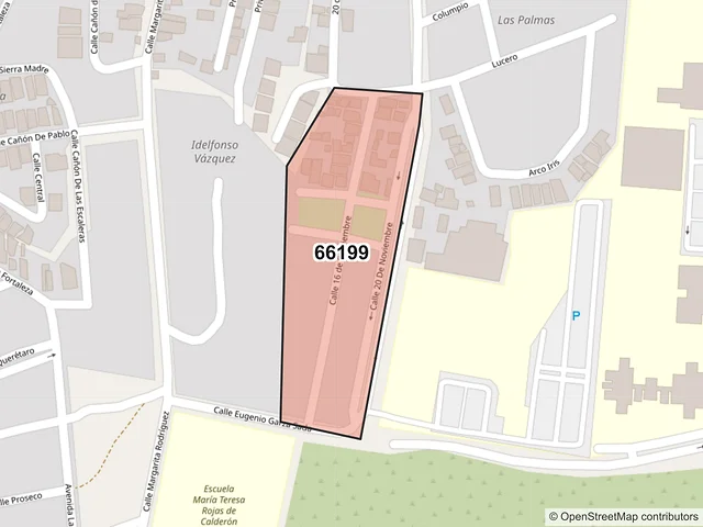 Mapa del código postal 66199, Santa Catarina, Nuevo León