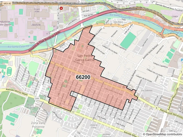 Mapa del código postal 66200, San Pedro Garza García, Nuevo León