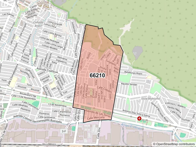 Mapa del código postal 66210, San Pedro Garza García, Nuevo León