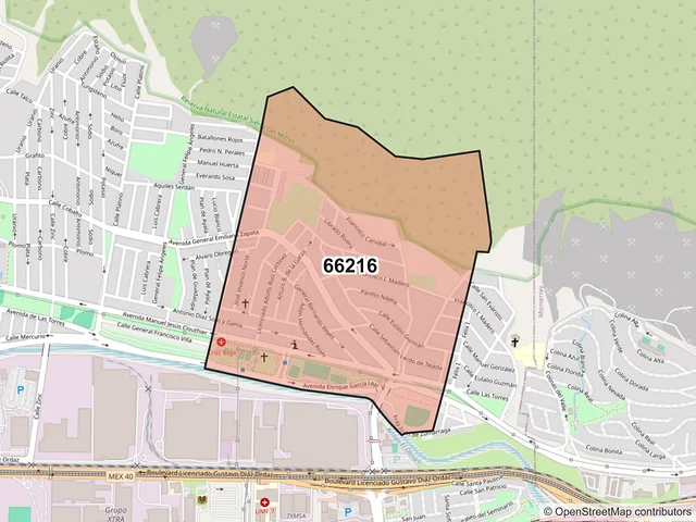 Mapa del código postal 66216, San Pedro Garza García, Nuevo León