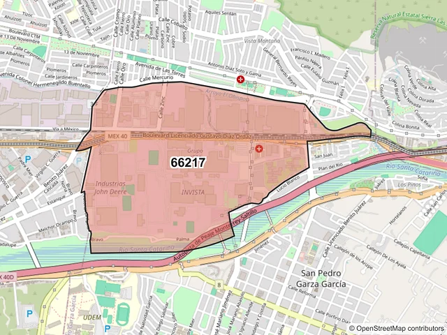 Mapa del código postal 66217, San Pedro Garza García, Nuevo León
