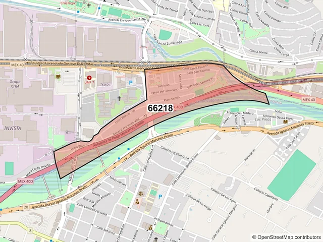 Mapa del código postal 66218, San Pedro Garza García, Nuevo León