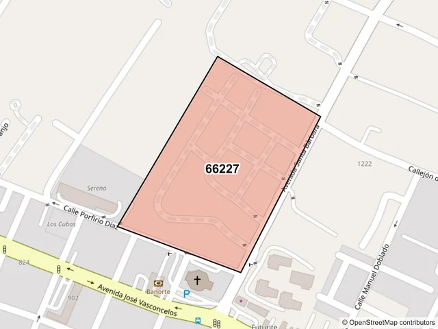 Mapa del código postal 66227, San Pedro Garza García, Nuevo León