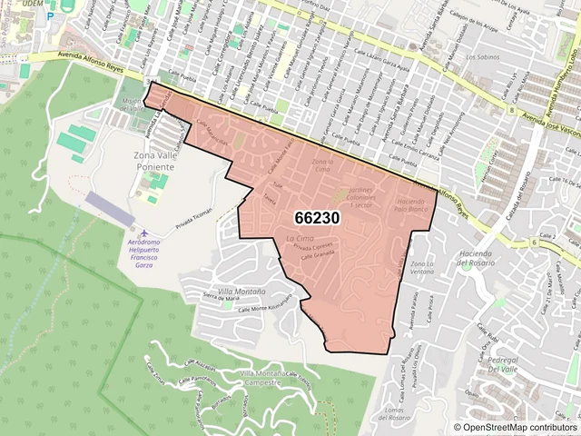 Mapa del código postal 66230, San Pedro Garza García, Nuevo León