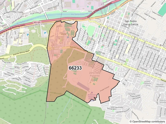 Mapa del código postal 66233, San Pedro Garza García, Nuevo León
