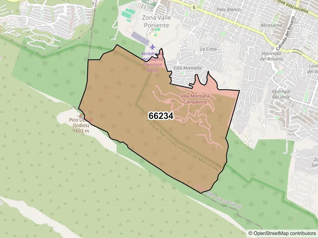 Mapa del código postal 66234, San Pedro Garza García, Nuevo León