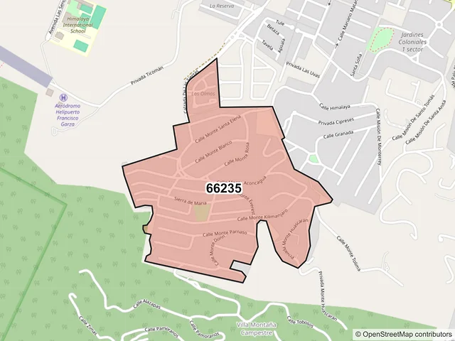 Mapa del código postal 66235, San Pedro Garza García, Nuevo León