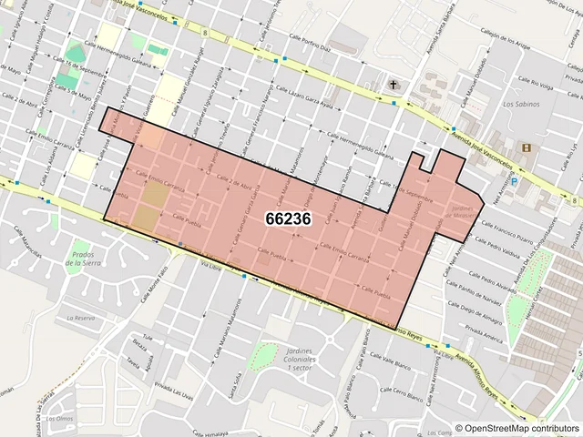 Mapa del código postal 66236, San Pedro Garza García, Nuevo León