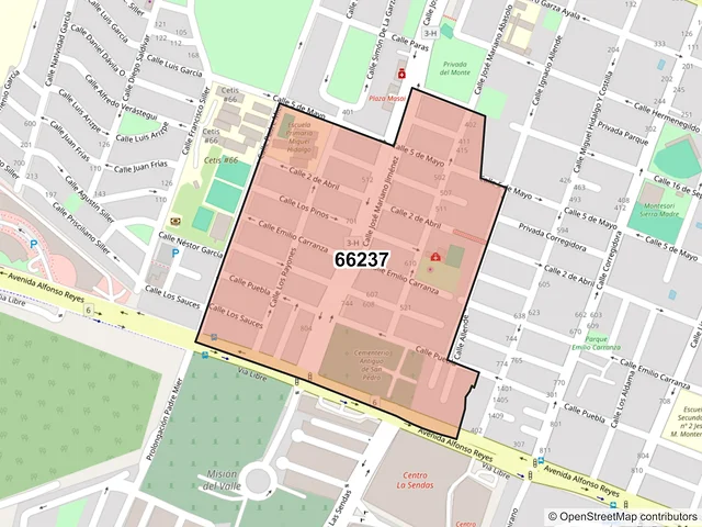 Mapa del código postal 66237, San Pedro Garza García, Nuevo León