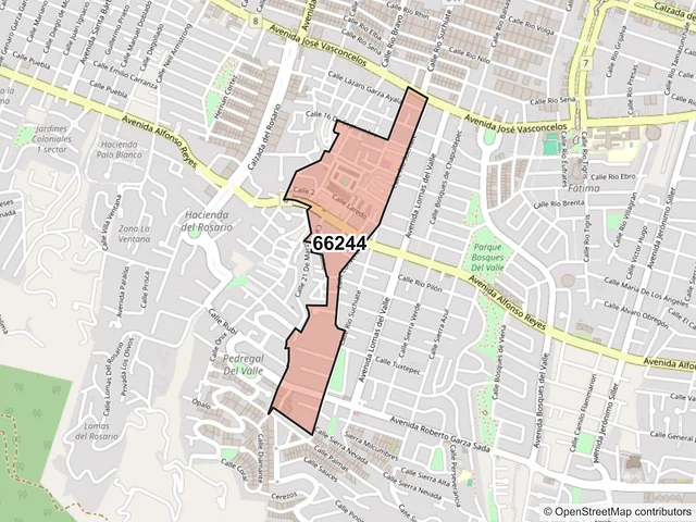 Mapa del código postal 66244, San Pedro Garza García, Nuevo León