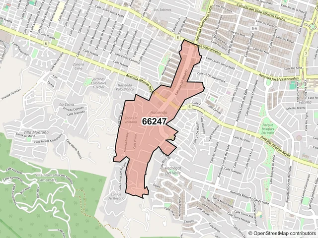 Mapa del código postal 66247, San Pedro Garza García, Nuevo León