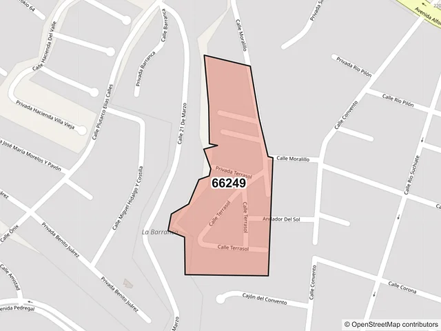 Mapa del código postal 66249, San Pedro Garza García, Nuevo León