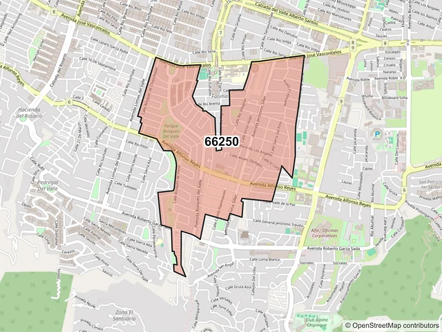 Mapa del código postal 66250, San Pedro Garza García, Nuevo León