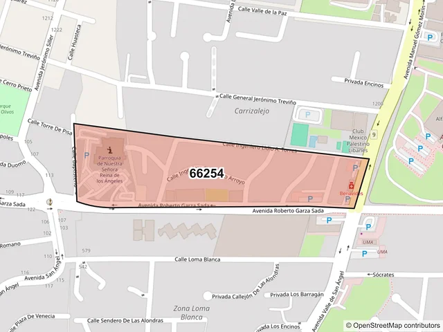 Mapa del código postal 66254, San Pedro Garza García, Nuevo León