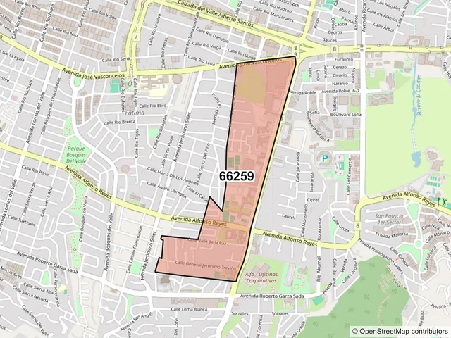 Mapa del código postal 66259, San Pedro Garza García, Nuevo León