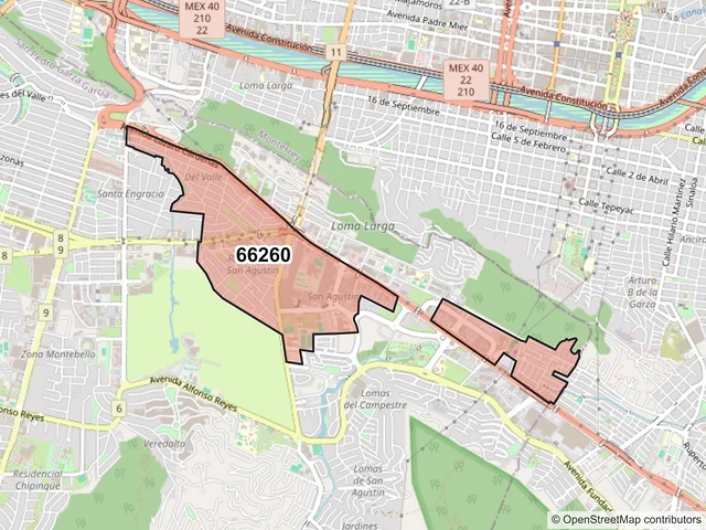 Mapa del código postal 66260, San Pedro Garza García, Nuevo León